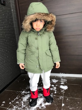 「GAP（ギャップ）のアイテム（モッズコート）」を使った、あさっぴー☆さん（キッズ・110cm）の春コーディネート
