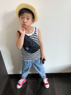 「アイテム（その他、ホワイト系）」を使った、あさっぴー☆さん（キッズ・110cm）の夏コーディネート