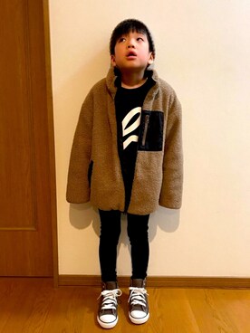 「devirock（デビロック）のアイテム（ニットキャップ/ビーニー）」を使った、あさっぴー☆さん（キッズ・110cm）の冬コーディネート