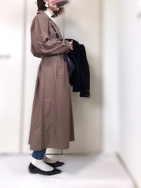 「白ソックス」｜「アイテム（ライダースジャケット）」を使った、tomoeさん（レディース・150cm）の冬コーディネート
