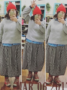 「アパレルスタッフ」｜「アイテム（ニットキャップ/ビーニー）」を使った、ぴなちゃんさん（レディース・158cm）の春コーディネート