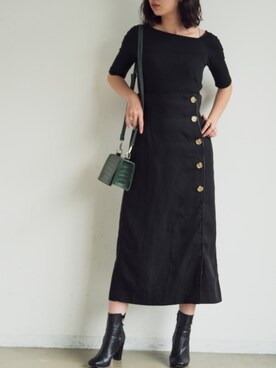 「Aunt Marie's（アントマリーズ）のAUNT MARIE'S レザーサス付きハイウエストナロースカート（スカート）」を使った、sakiさん（レディース・168cm）の秋コーディネート