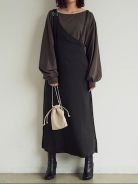 「Aunt Marie's（アントマリーズ）のWEARISTA YUKI × AUNT MARIE'S ミニ裏毛ボリュームスリーブTOPS（Tシャツ/カットソー）」を使った、sakiさん（レディース・168cm）の秋コーディネート