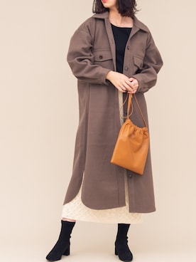 「ロングジャケット」｜「アイテム（カバーオール）」を使った、sakiさん（レディース・168cm）の秋コーディネート