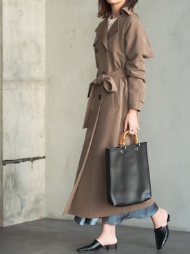 「アイテム（トレンチコート、グリーン系）」を使った、sakiさん（レディース・168cm）の冬コーディネート
