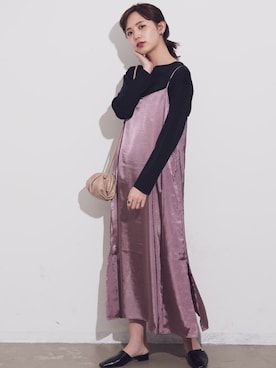 「パープル×黒」｜「アイテム（ワンピース/ドレス）」を使った、sakiさん（レディース・168cm）の冬コーディネート
