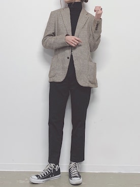 「UNIQLO（ユニクロ）のエクストラファインメリノリブタートルネックセーター（長袖）（ニット/セーター）」を使った、sakiさん（レディース・168cm）の冬コーディネート