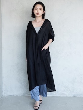 「サテンパンツ」｜「アイテム（シャツワンピース）」を使った、sakiさん（レディース・168cm）の夏コーディネート