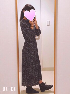 「アコーディオンプリーツ」｜「アイテム（ワンピース/ドレス）」を使った、MiIさん（レディース・163cm）の冬コーディネート