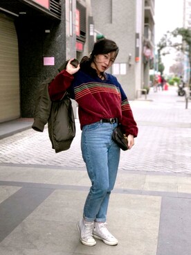 「アイテム（カバーオール）」を使った、Debby Leeさん（レディース・160cm・20代）の冬コーディネート