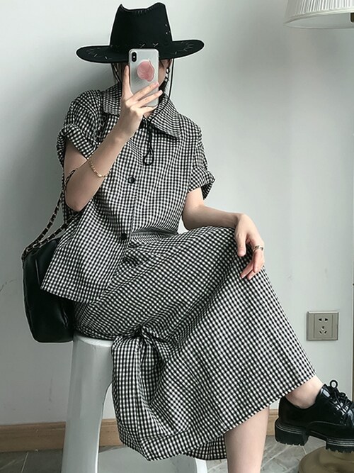 Girly Dollのギンガムチェックブラウス＋ロングスカートセットアップ　2枚セットを使ったコーディネート（ZOZOTOWN Yahoo!店）