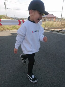 「KANGOL（カンゴール）のアイテム（スウェット）」を使った、AOさん（キッズ・90cm）の冬コーディネート