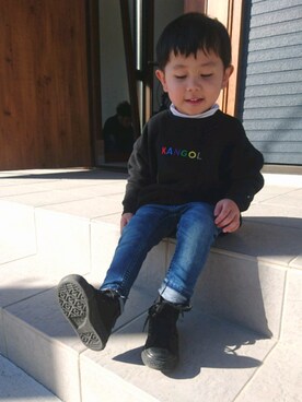 「KANGOL（カンゴール）のアイテム（スウェット）」を使った、AOさん（キッズ・90cm）の冬コーディネート