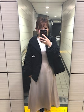 「キャミワンピ」｜「アイテム（ナイロンジャケット）」を使った、onochekiさん（レディース・154cm）の秋コーディネート