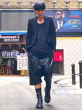 「RICK OWENS」｜「アイテム（ムートンコート）」を使った、Iam Will Iamさん（メンズ・176cm）の冬コーディネート
