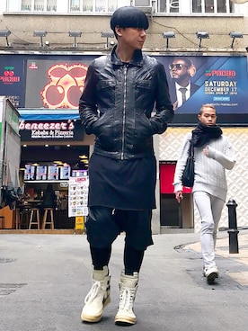 「RICK OWENS」｜「アイテム（ムートンコート）」を使った、Iam Will Iamさん（メンズ・176cm）の冬コーディネート