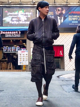「DRKSHDW by RICK OWENS（ダークシャドウ バイ リックオウエンス）のアイテム（ブルゾン）」を使った、Iam Will Iamさん（メンズ・176cm）の冬コーディネート