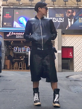 「RICK OWENS」｜「アイテム（ムートンコート）」を使った、Iam Will Iamさん（メンズ・176cm）の冬コーディネート
