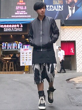 「RICK OWENS」｜「アイテム（ナイロンジャケット）」を使った、Iam Will Iamさん（メンズ・176cm）の冬コーディネート