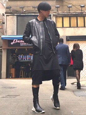 「RICK OWENS」｜「アイテム（ライダースジャケット）」を使った、Iam Will Iamさん（メンズ・176cm）の春コーディネート