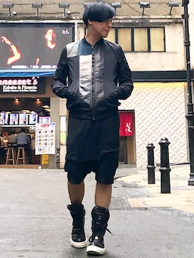 「DRKSHDW by RICK OWENS（ダークシャドウ バイ リックオウエンス）のアイテム（スタジャン）」を使った、Iam Will Iamさん（メンズ・176cm）の春コーディネート