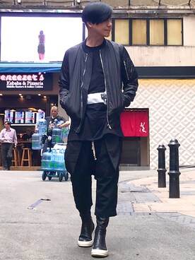 「DRKSHDW by RICK OWENS（ダークシャドウ バイ リックオウエンス）のアイテム（スタジャン）」を使った、Iam Will Iamさん（メンズ・176cm）の春コーディネート