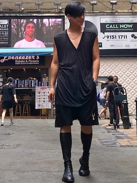 「RickOwens×adidas」｜「アイテム（ブーツ）」を使った、Iam Will Iamさん（メンズ・176cm）の夏コーディネート