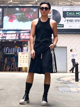 「RickOwens×adidas」｜「アイテム（ブーツ）」を使った、Iam Will Iamさん（メンズ・176cm）の夏コーディネート