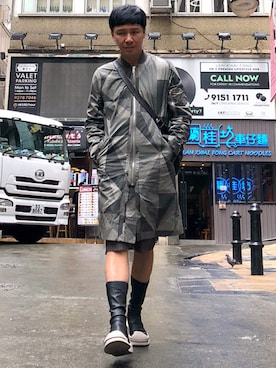 「DRKSHDW by RICK OWENS（ダークシャドウ バイ リックオウエンス）のアイテム（MA-1）」を使った、Iam Will Iamさん（メンズ・176cm）の春コーディネート