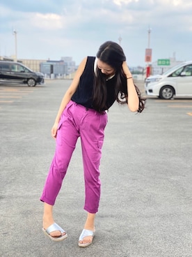 「AVIREX（アヴィレックス）のテンセル ルーズカーゴパンツ/ TENCEL LOOSE CARGO PANTS（カーゴパンツ、パープル系）」を使った、SYKさん（レディース・164cm）の夏コーディネート