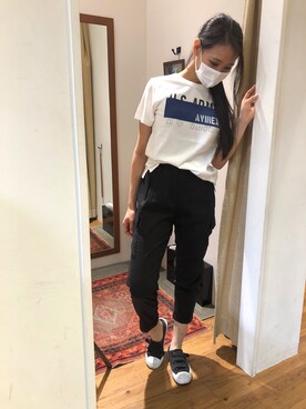 「AVIREX（アヴィレックス）の【直営店限定/ウィメンズ】パッチTシャツ／ PATCH T-SHIRT（Tシャツ/カットソー、ホワイト系）」を使った、SYKさん（レディース・164cm）の夏コーディネート