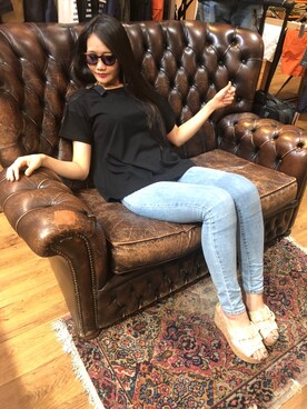 「AVIREX（アヴィレックス）のショルダーテープミリタリーティーシャツ/ SHOULDER TAPE MILITARY T-SHIRT（Tシャツ/カットソー、ブラック系）」を使った、SYKさん（レディース・164cm）の夏コーディネート