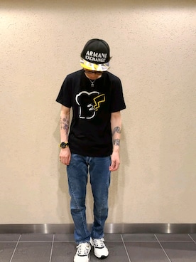 「ARMANI EXCHANGE（アルマーニエクスチェンジ）のアイテム（キャップ）」を使った、しょーごやんさん（メンズ・171cm）の夏コーディネート