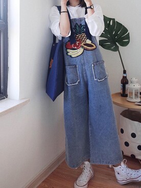 「休闲」｜「アイテム（サロペット/オーバーオール）」を使った、iarbaさん（レディース・163cm）の秋コーディネート