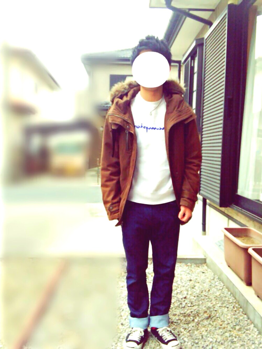 「EDWIN、RAGEBLUE、converse、campion、ジャックパーセル、プチプラ、はるコーデ、春コーデ、モッズコート、カジュアルコーデ」｜「貰い物のアイテム（モッズコート、グリーン系）」を使った、HaRKさん（メンズ・168cm）の冬コーディネートの1枚目の写真