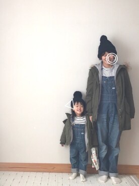「親子でおそろい」｜「アイテム（サロペット/オーバーオール）」を使った、Sakura&mammyさん（キッズ・90cm）の冬コーディネート