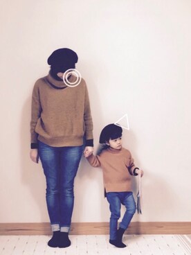 「coen（コーエン）のカラーベレー3（ハンチング/ベレー帽）」を使った、Sakura&mammyさん（キッズ・90cm）の冬コーディネート