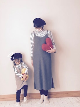 「coen（コーエン）のカラーベレー3（ハンチング/ベレー帽）」を使った、Sakura&mammyさん（キッズ・90cm）の冬コーディネート
