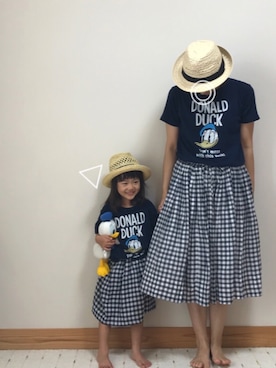 「PLAIN CLOTHING（プレーンクロージング）のアイテム（ハット）」を使った、Sakura&mammyさん（キッズ・90cm）の夏コーディネート