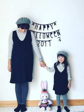 「親子でおそろい」｜「アイテム（ジャンパースカート）」を使った、Sakura&mammyさん（キッズ・90cm）の秋コーディネート