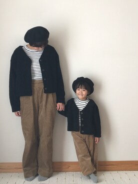 「親子でおそろい」｜「アイテム（ハンチング/ベレー帽）」を使った、Sakura&mammyさん（キッズ・90cm）の秋コーディネート