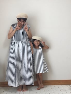 「親子でおそろい」｜「アイテム（ハンチング/ベレー帽）」を使った、Sakura&mammyさん（キッズ・100cm）の夏コーディネート