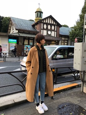 「原宿」｜「アイテム（ダウンジャケット/コート）」を使った、JoyChenさん（レディース・167cm）の秋コーディネート