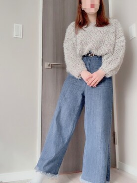 「LOWRYS FARM（ローリーズファーム）のアイテム（パンツ、ブルー系）」を使った、choboさん（レディース・150cm）の冬コーディネート