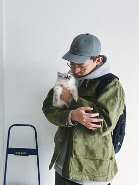 「MR.GENTLEMAN（ミスタージェントルマン）のアイテム（帽子）」を使った、DEANNZHAOさん（メンズ・175cm）の春コーディネート
