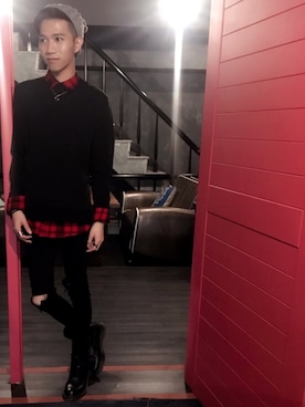 「NAVY（ネイビー）のアイテム（帽子）」を使った、Andyさん（メンズ・173cm）の冬コーディネート