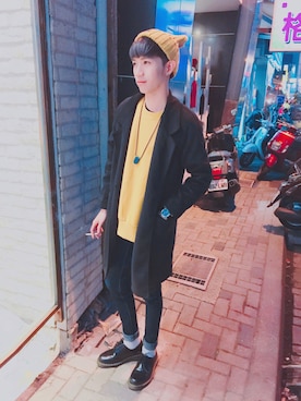 「NAVY（ネイビー）のアイテム（帽子）」を使った、Andyさん（メンズ・173cm）の冬コーディネート