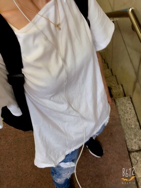 「LOWRYS FARM（ローリーズファーム）のアイテム（Tシャツ/カットソー、ホワイト系）」を使った、みゆさん（レディース・147cm）の春コーディネート