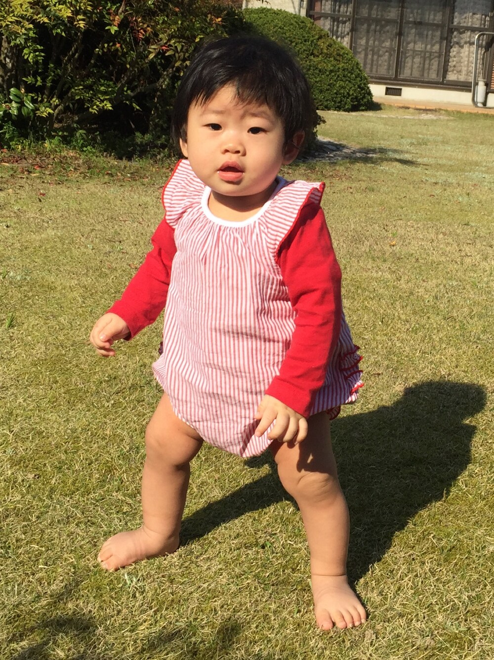 「PETIT BATEAUのアイテム（サロペット/オーバーオール、レッド系）」を使った、さとこさん（レディース・160cm）の春コーディネートの1枚目の写真