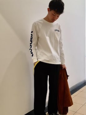 「袖プリント」｜「アイテム（ジャケット/アウター）」を使った、Tomo@相互フォローさん（メンズ・176cm）の春コーディネート